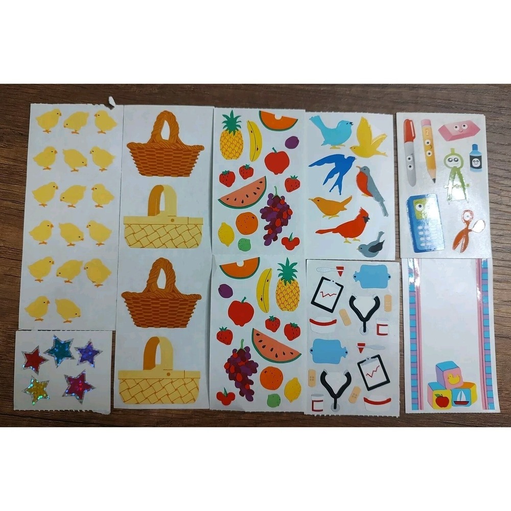 Mrs. Grossman's Sticker Lot Full Partial Sheets Chicken Fruit Basket Birds S45